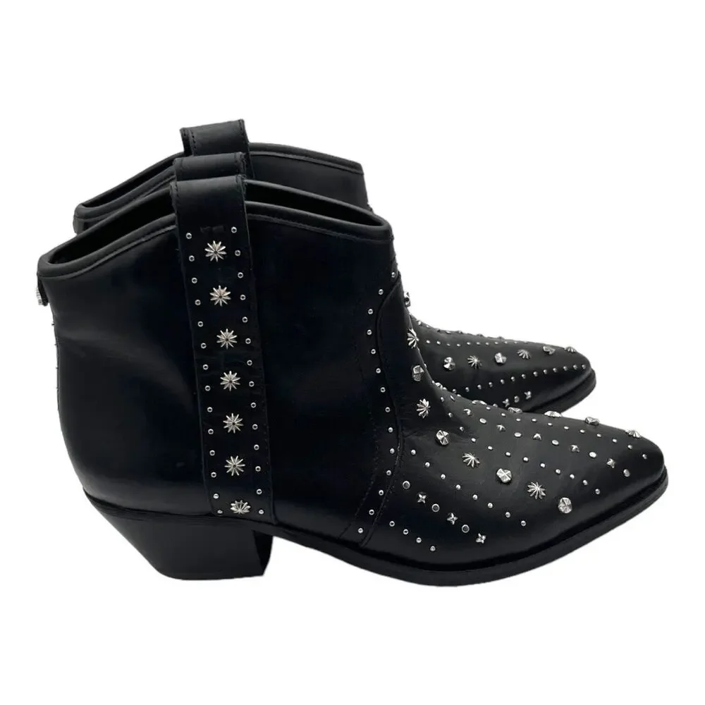 Western Black Leather Studded Sam Edelman Womens Brian‎ Ankle Boots 6.5M EUC